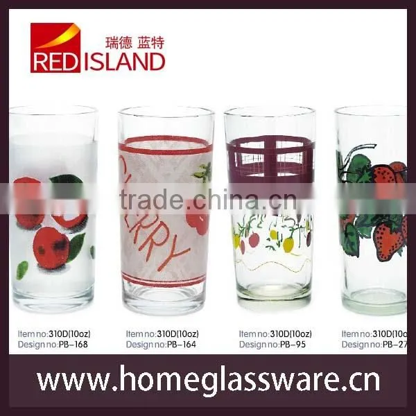 10oz glass with printing designs/water cup/printed glass cup