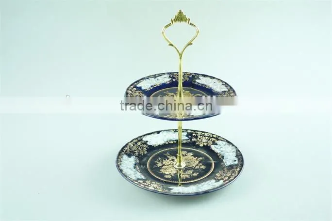 Colorful decal ceramic cake stand with iron stand in stock