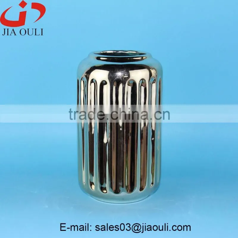 High Quality home decor silver plate ceramic vase, plating vase