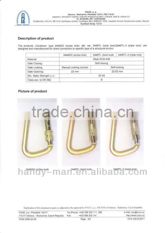 2448TL CE EN362 Steel Safety Carabiner