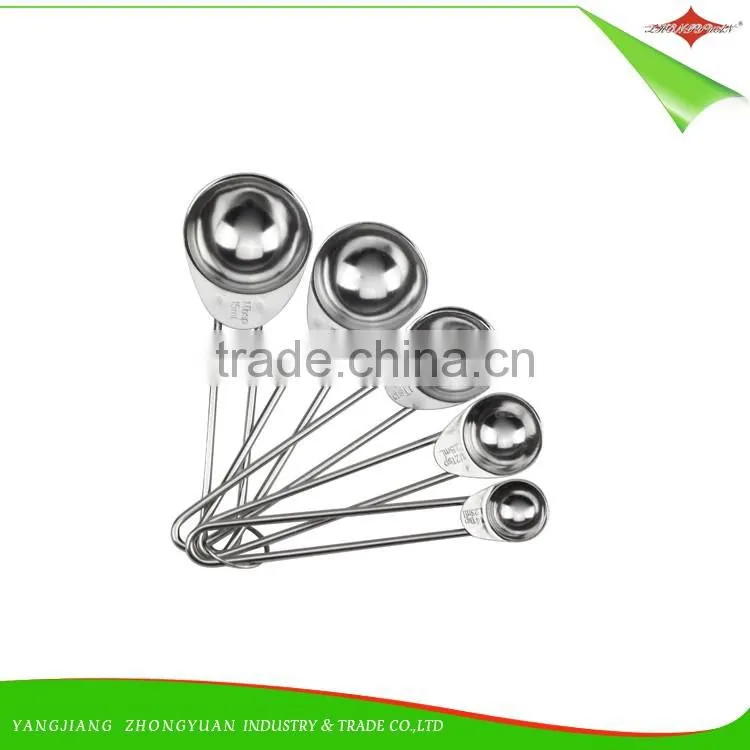 ZY-L1015 high quality 5pcs 18-0 stainless steel measuring spoon set with metal ring