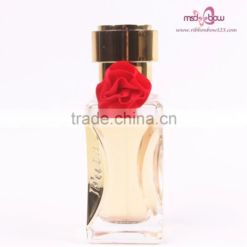 Decoration satin flower perfume bottle ribbon bows with elastic loop