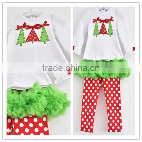 Christmas hot sale latest design Xmas tree applique girl outfit