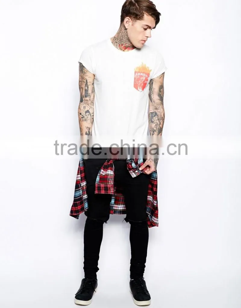 Custom top tee white t-shirts pocket