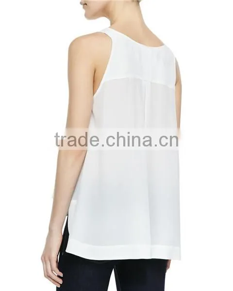 New Fashion White High Low Top Wholesale Woman Clothing