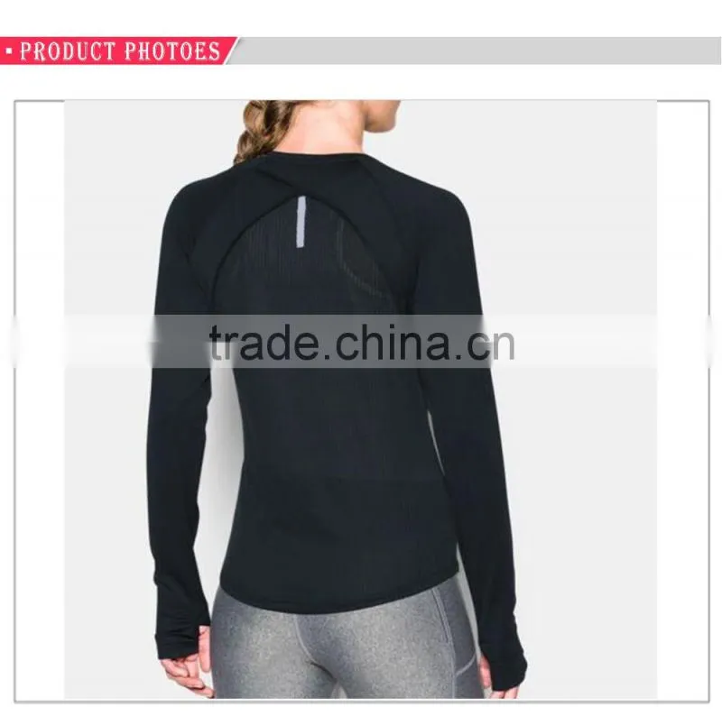 Back mesh half zipper reflective collarless long sleeves running t shirt women