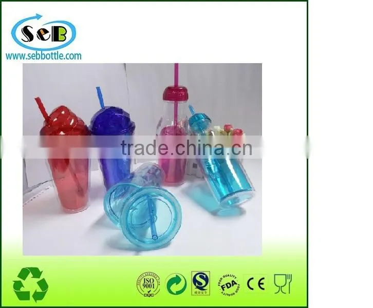 double wall plastic tumbler with straw