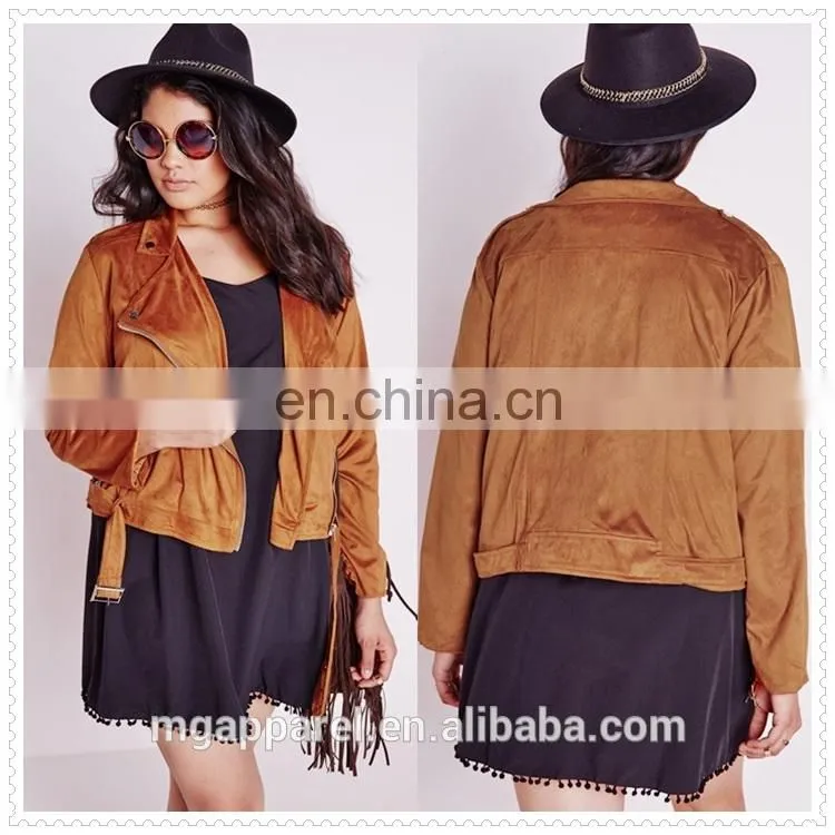 oem plus size female faux suede biker jacket nice design low price made in china