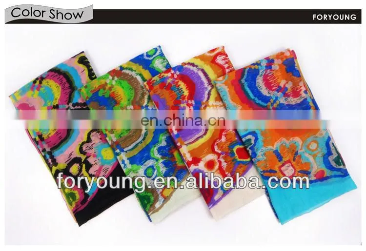 self fringe block printed voile scarf