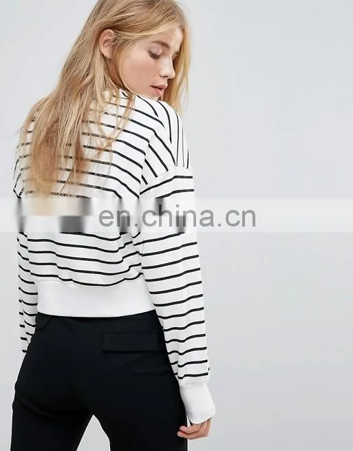 OEM factory high quality simple design sweatshirt new look stripe crop sweat