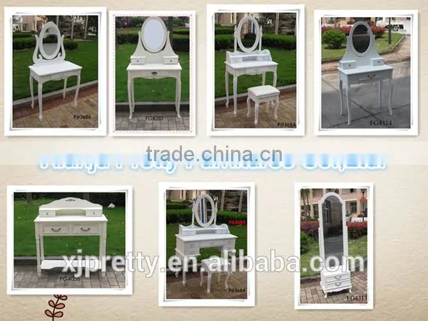european style classic white bedroom furniture vanity dressing table with mirror and stool