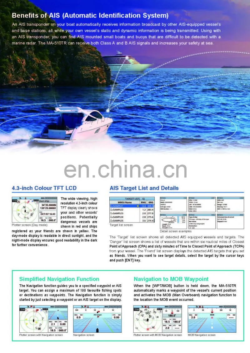 Marine electronics maritime navigation communication ICOM MA-510TR automatic identification system class B ship AIS transponder