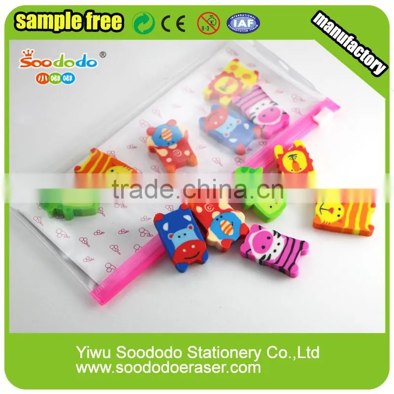 Colourful 2D erasers animal shape for kids office stationery
