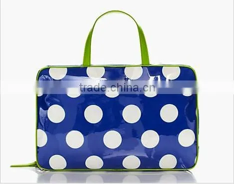 Cotton twill laminated cotton twill trim durable nylon zip around cosmetic bag