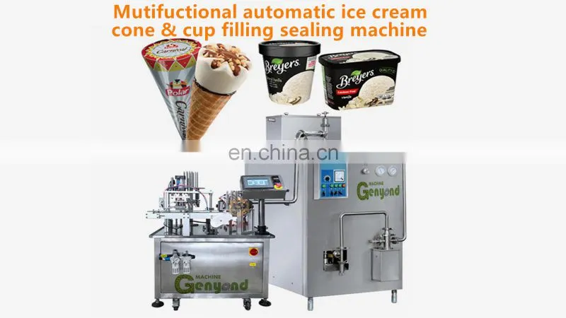 Factory Genyond Semi Automatic Rotary Ice Cream Cone Filling equipment Ice Cream Cup Filling sealing covering Machine