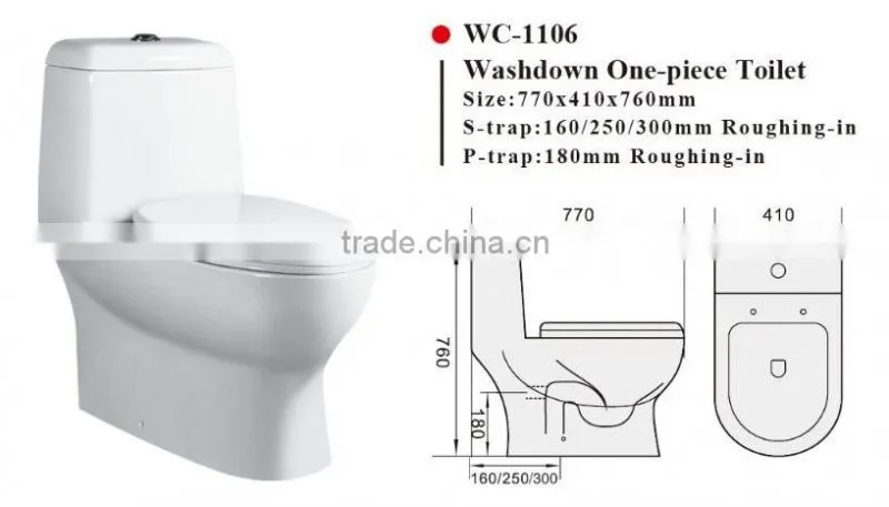 WC-1106 Washdown One-Piece Toilet with Soft Closing Cover Ramp Down Closer, Water Closet Toilet Bowl