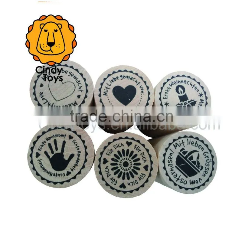 Wooden Rubber Stamps Made with... 6 pcs for Kids