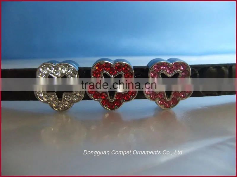 Zinc Alloy Rhinestone Plum Flower 10mm Slide Charms with full diamonds