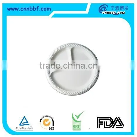 D263.5mm size 3 compartment round plates disposable tableware