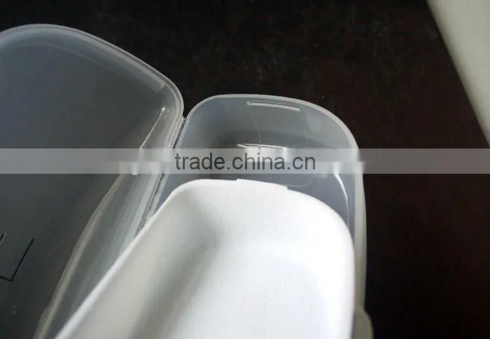 Plastic eyeglass case with logo and cloth