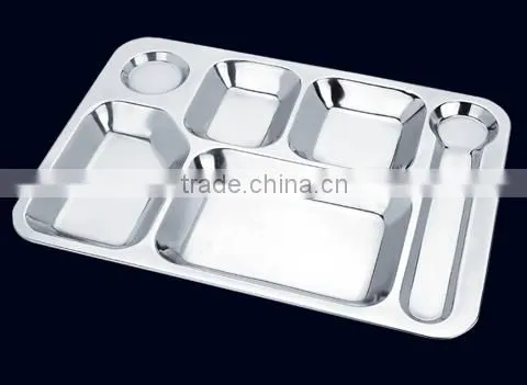 Wholesale Stainless steel 5 compartment dinner plate/mess tray