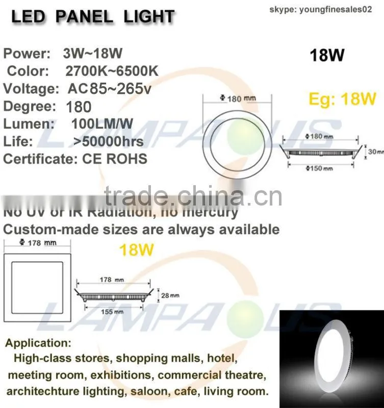 Wholesale price flat square 180 degree ceiling down light smd led 6w 12w 18w light panel