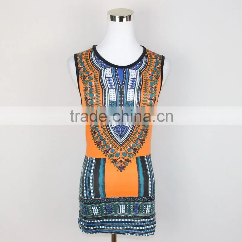 Hot sales digital printing fashion women dashiki sleeveless tops
