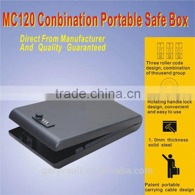 Wholesale - MC120 micro vault 3-Digit Combination Lock Mini Car gun pistol security storage steel Safe Box/Vault, mini Ipad safe