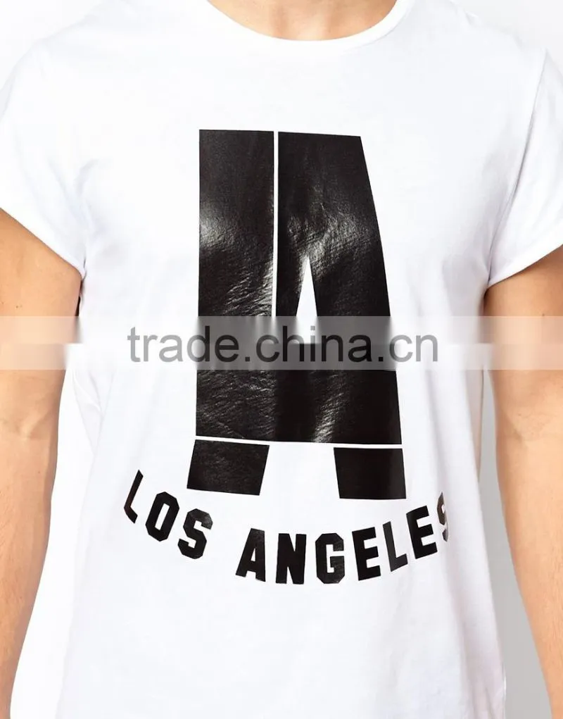 Man's T-Shirt With Glossy LA Print And Roll Sleeve Bangladesh Factory