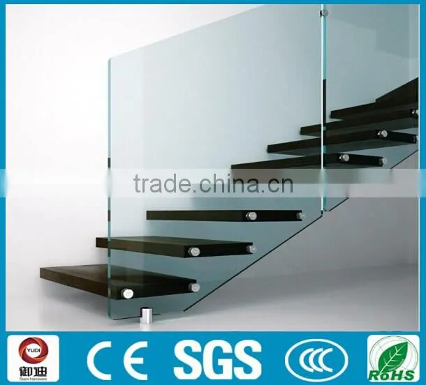 frameless glass solid wooden floating stairs manufacture--YUDI