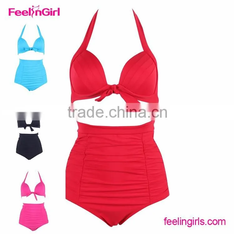 Feelingirls Halter Neck Swimsuit High Waisted Bikini Set
