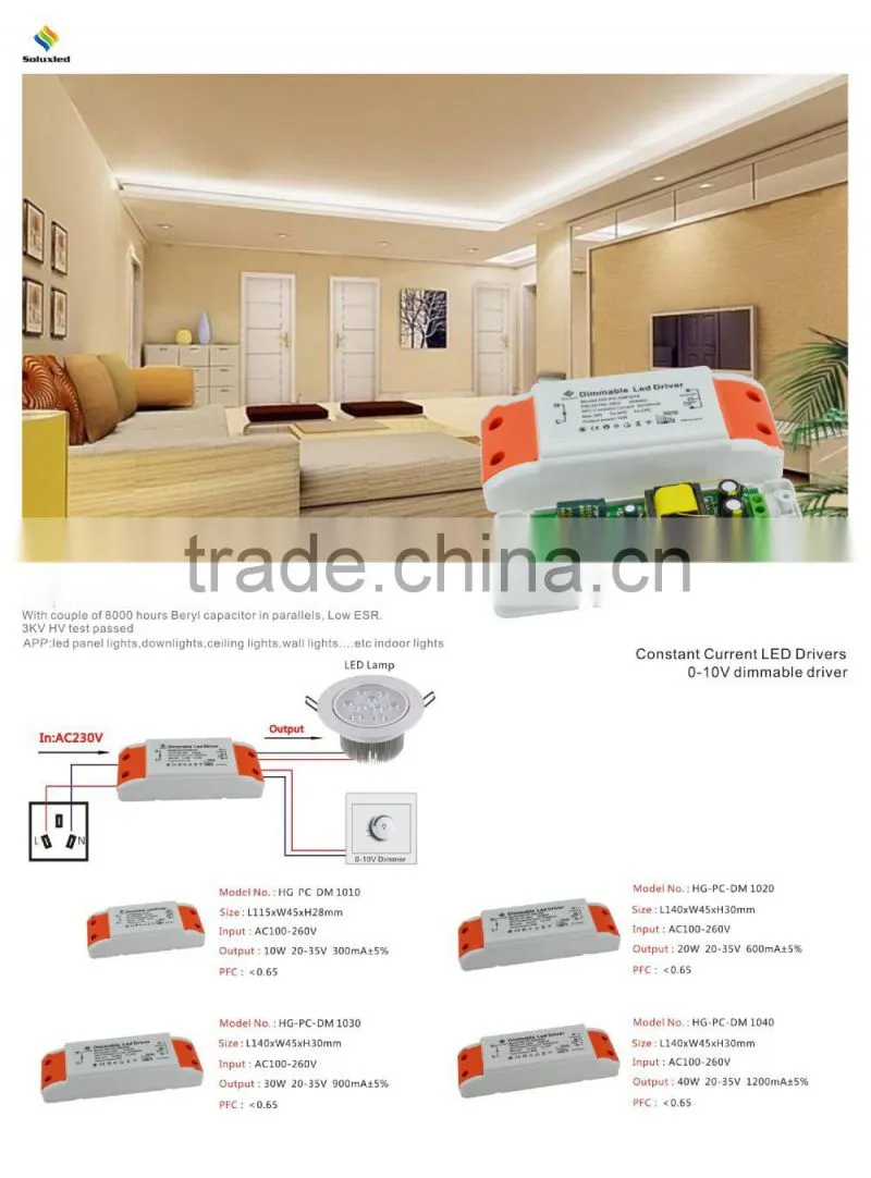 10W 300mA 0-10V Dimmable LED Driver With Constant Current and CE Certification