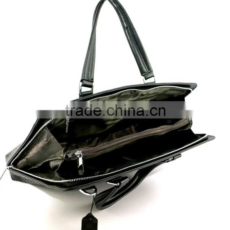 Hot selling stylish black genuine leather stylish woven briefcase for men