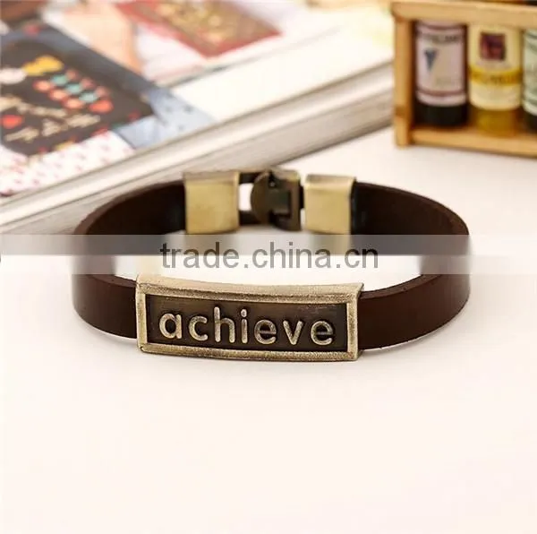 Letters engraved leather cuff bracelet/bulk leather bracelet