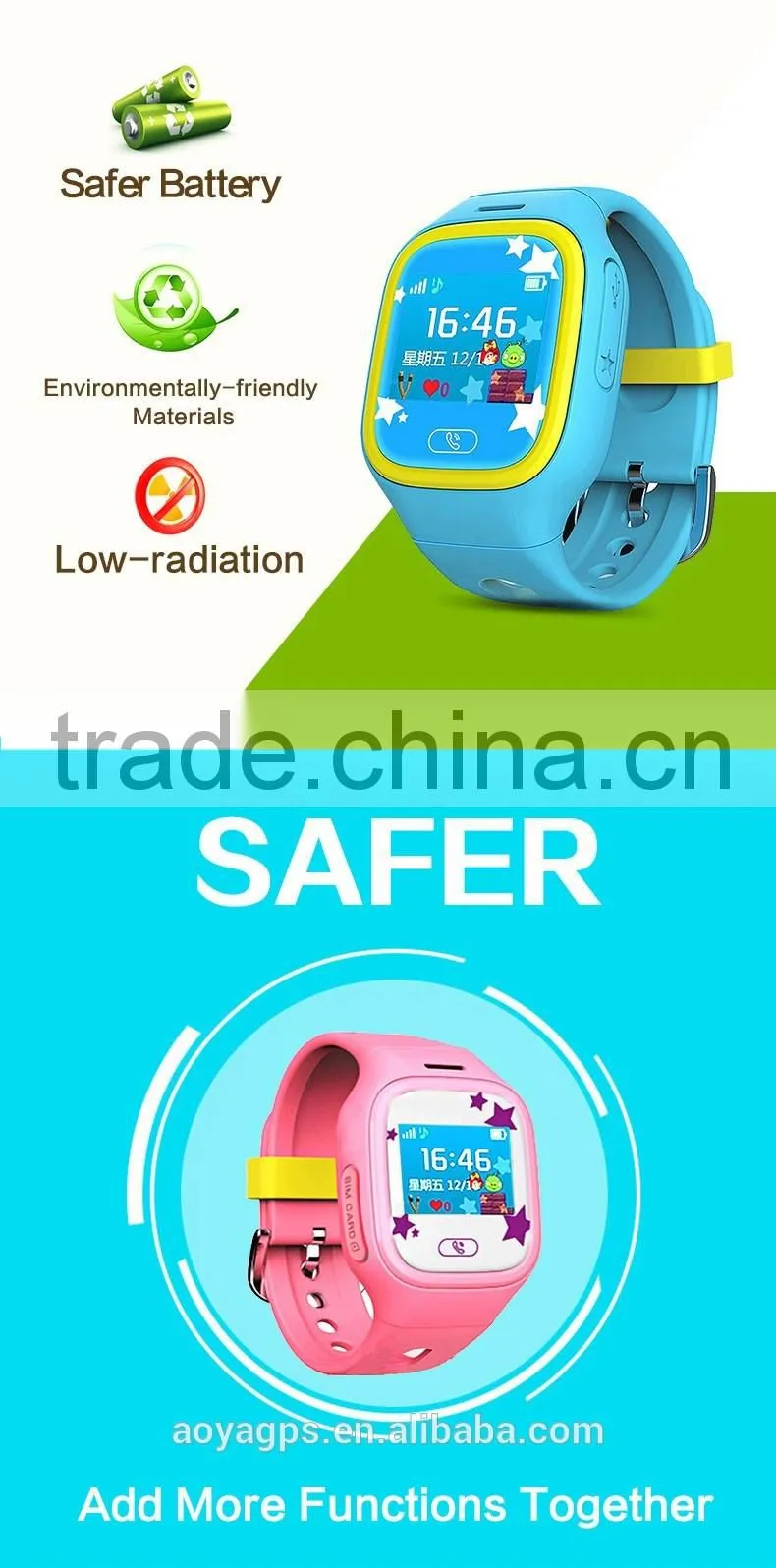 Anti-lost smart watch GPS tracker SOS security alarm monitor for kids baby pets