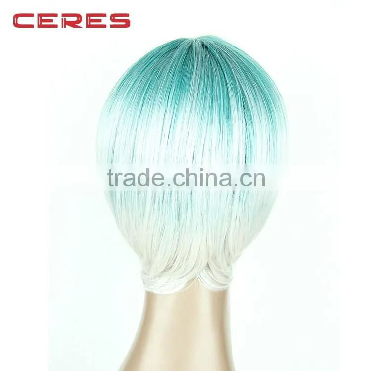 Ombre wig green blond short cut wig machine made hot style wig for christmas party