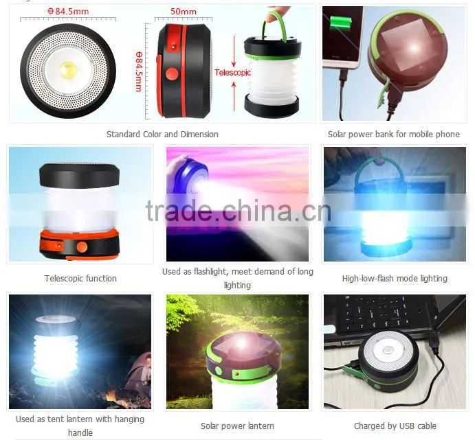 Mini Rechargeable LED Lantern With Solar Panel and Phone Charger for Hiking ,Boating,Camping,Home