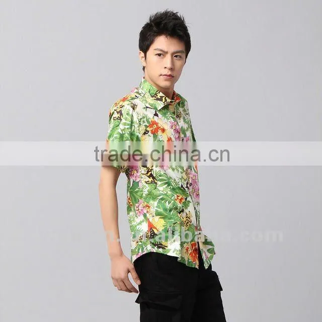 Hawaiian latest brand design Italian style 100% cotton slim fit casual trendy fashion short sleeve men printing shirt