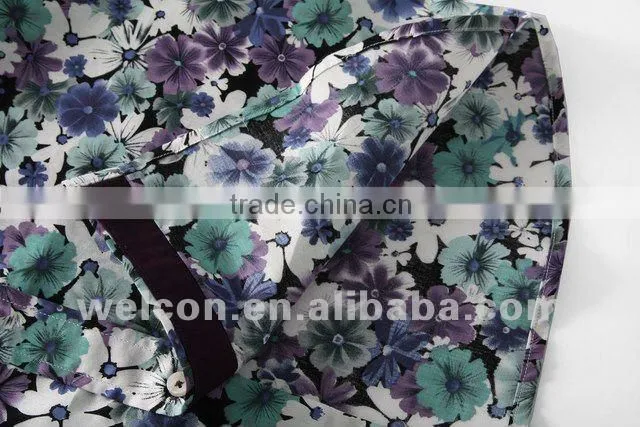 Italian style long sleeve latest brand design slim fit floral pattern casual fancy fashion 100% cotton printing men satin shirt