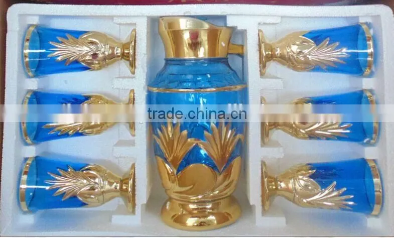 stock gold colored glass drinkware water jug set