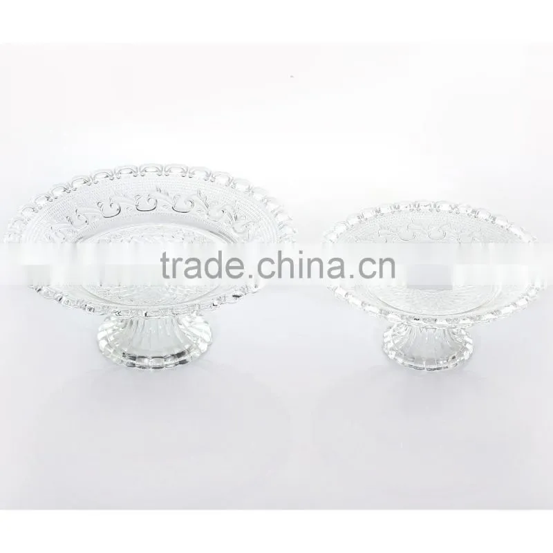 Best Seller Embossed Pattern Clear Glass Plate With Stand Glass Kitchenware