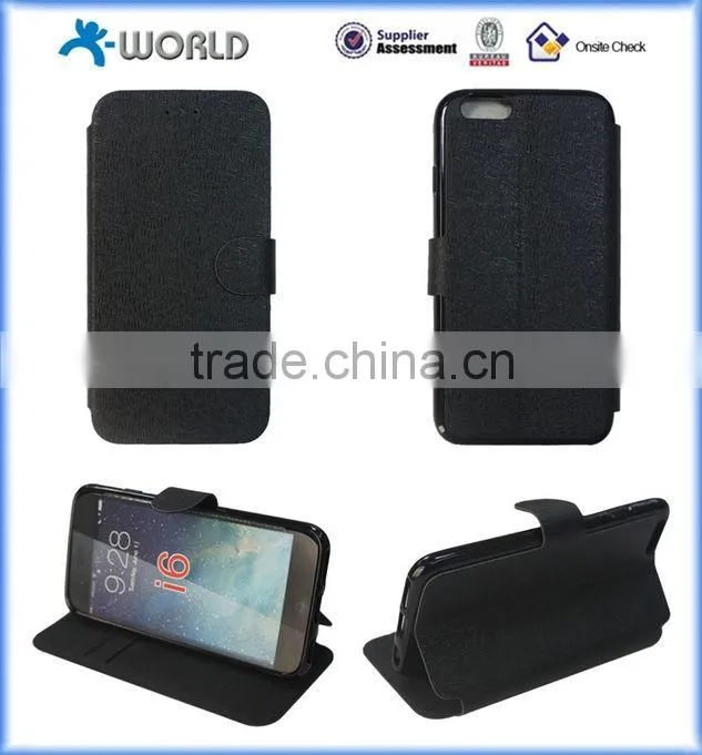 Black Slim PU leather case for iPhone 6S with card slot and stand