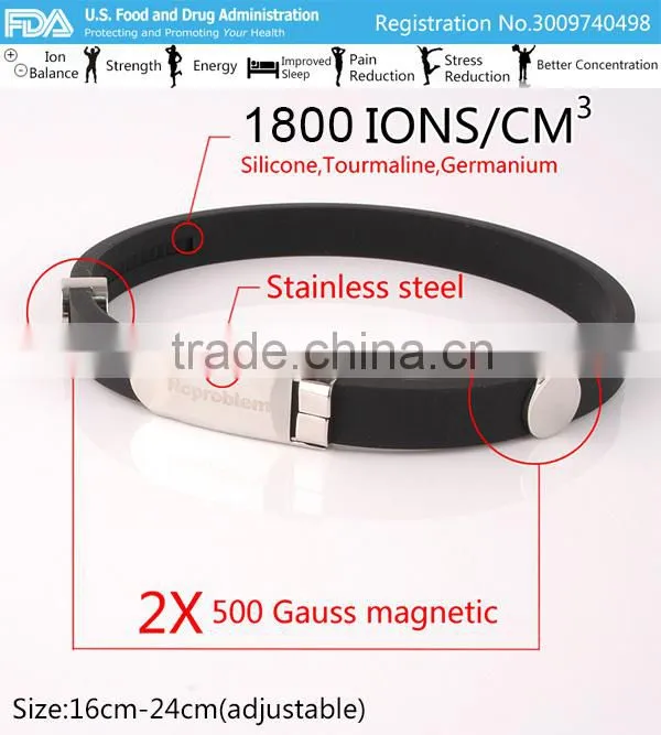 Noproblem P023 negative ion stainless steel silicone elastic sexy luxury rubber band bracelet
