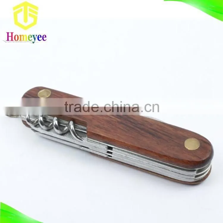 Multifunction Camping stainless steel pocket knife with wood handle