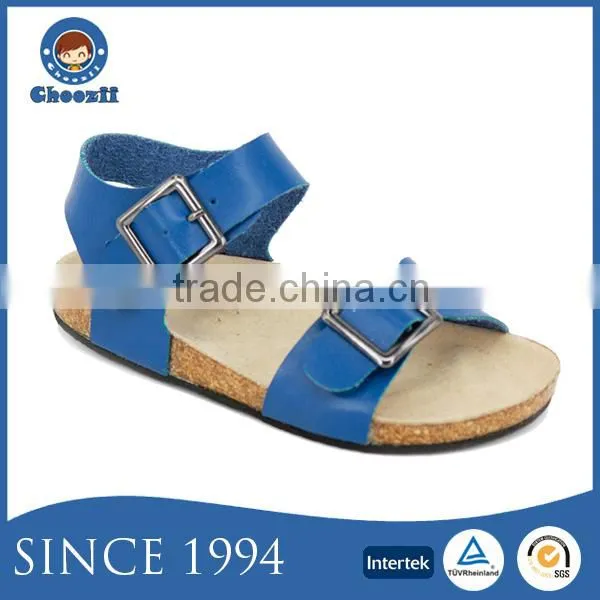 2016 Fashionable Golden Leather Girls Sandals with Cork Sole