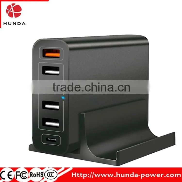 2016 Popular QC3.0 + Type-C 60W Quick Charge 3.0 Intelligent Desktop USB Charger for Smartphone, Tablets and more