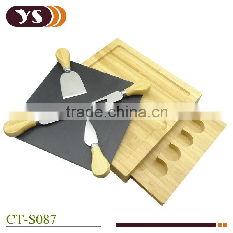 4pcs cheese knife and bamboo cheese box set