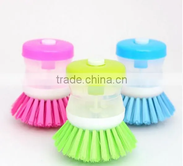 Kitchen Wash Tool Pot Dish Brush with Washing Up Liquid Soap Dispenser / plastic brush pot wash dish brush