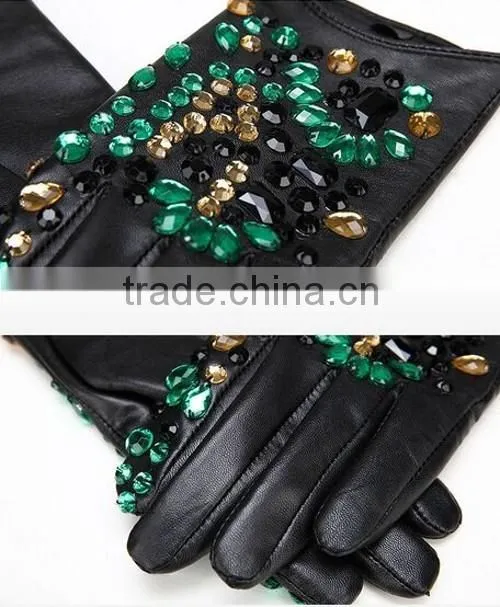 Hot Good Crystal Gloves Leather Handmade Crystal Gloves