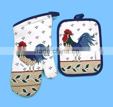 2017 rooster design 3 pcs silk screen print cotton kitchen towel set